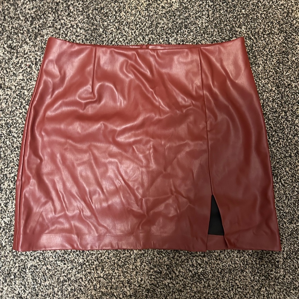 Elegant Red Faux Leather Skirt